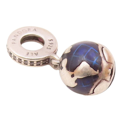 PANDORA 925 Silver  Vintage Enamel & Cubic Zirconia Globe Pendant  PT21819