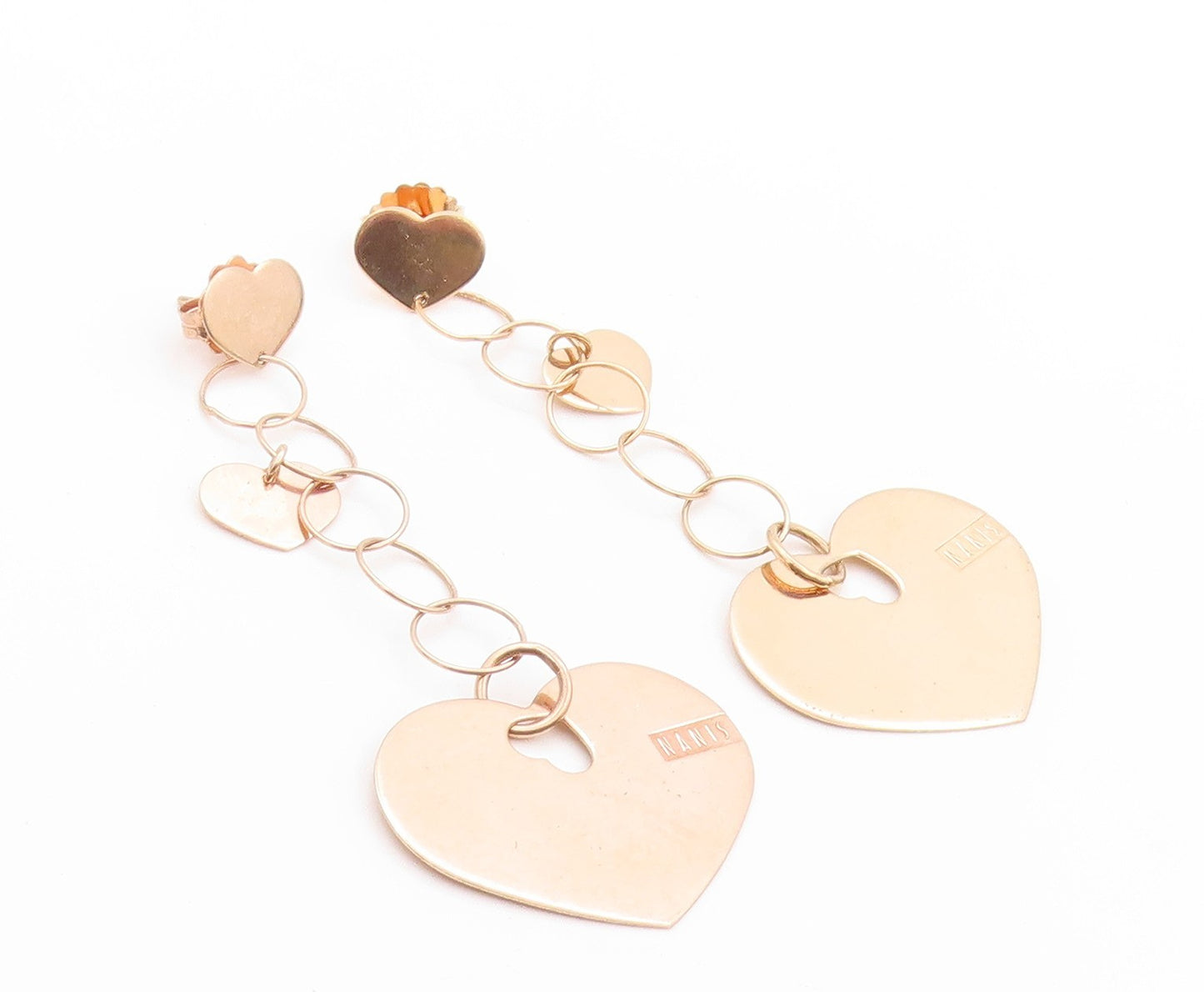 925 Sterling Silver Vintage Earrings Rose Gold Plated NANIS Drop Heart EG13566