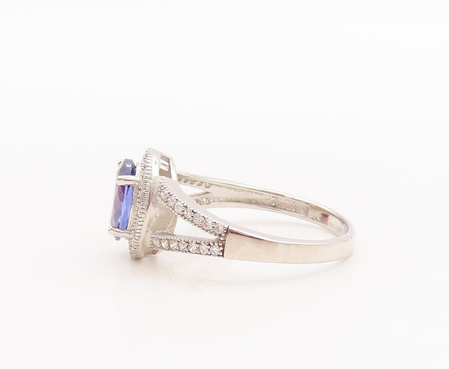 925 Sterling Silver Vintage Ring Split Neck Blue & White Topaz  Sz 7  RG29694