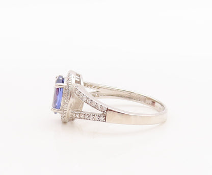 925 Sterling Silver Vintage Ring Split Neck Blue & White Topaz  Sz 7  RG29694