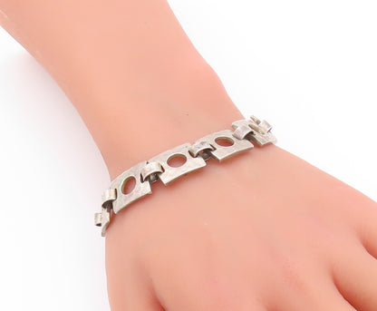 925 Sterling Silver Vintage Bracelet Square Open Work Metal Linked BT11271