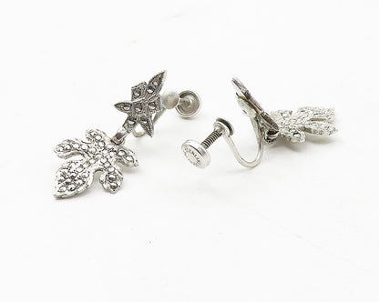DIXELLE 925 Silver  Vintage Sparkling Floral Leaf Non Pierce Earrings  EG5900