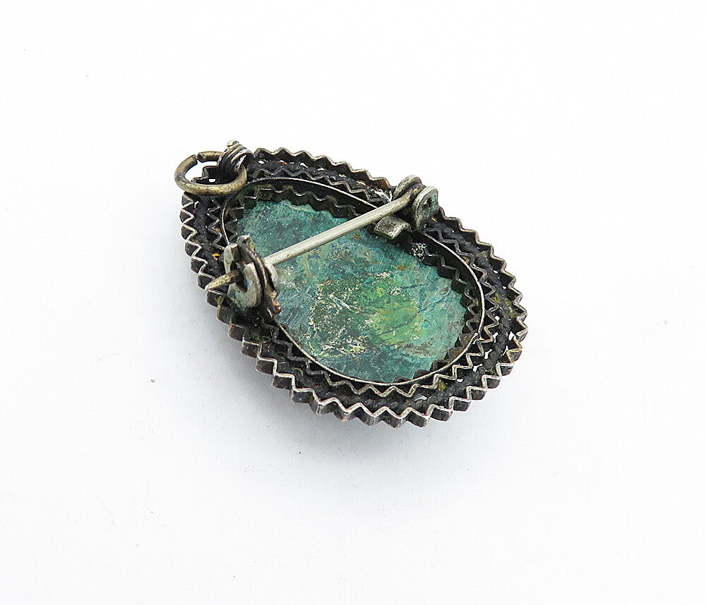 925 Sterling Silver  Vintage Eilat Dark Tone Wavy Bordered Brooch Pin  BP1643