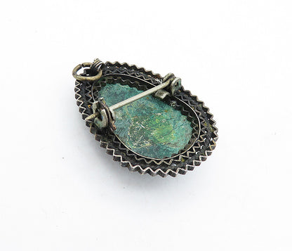 925 Sterling Silver  Vintage Eilat Dark Tone Wavy Bordered Brooch Pin  BP1643