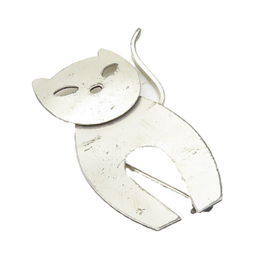 DANECRAFT 925 Sterling Silver  Vintage Modernist Cat Motif Brooch Pin  BP7519