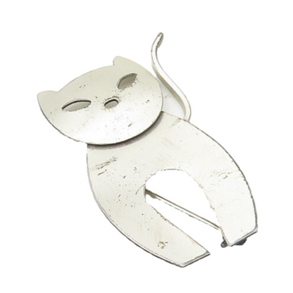 DANECRAFT 925 Sterling Silver  Vintage Modernist Cat Motif Brooch Pin  BP7519