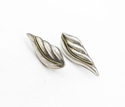 925 Sterling Silver  Vintage Two Tone Twist Wing Non Pierce Earrings  EG4139