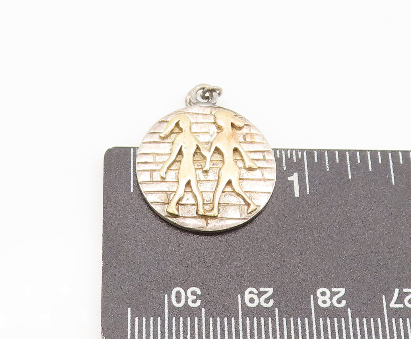 14k GOLD 925 Silver  Vintage Dancing Girls Brick Wall Round Pendant  PT22296