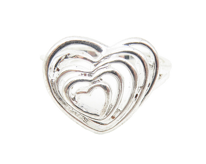 925 Sterling Silver  Shiny Graduated Love Heart Dome Band Ring Sz 8  RG10905