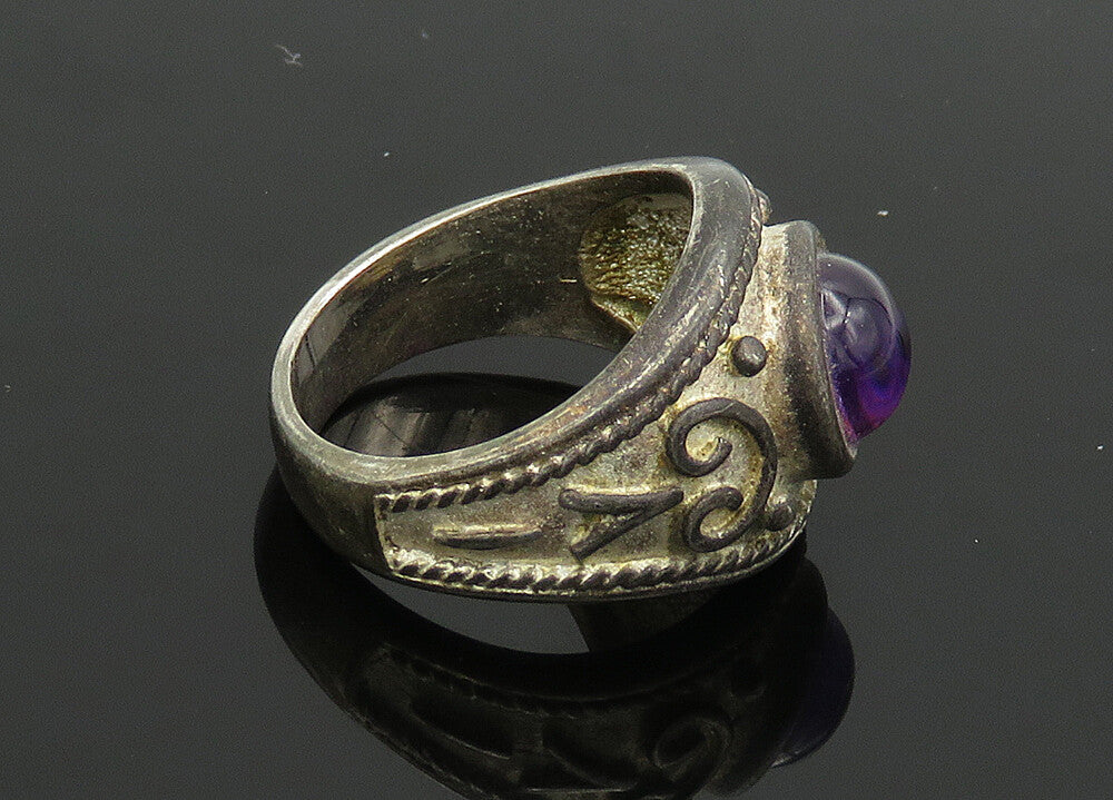 925 Sterling Silver  Vintage Cabochon Amethyst Cocktail Ring Sz 7  RG19940