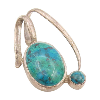 925 Sterling Silver Vintage Pendant Modernist Chrysocolla Twisted Locket PT25539