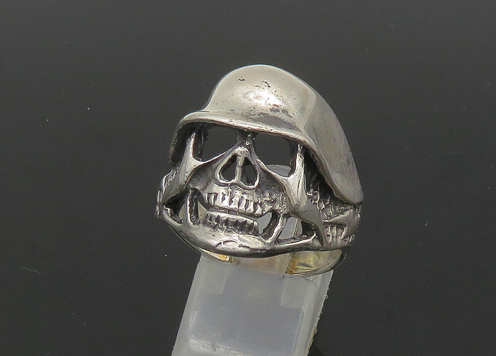 925 Sterling Silver  Vintage Skeleton Head Large Biker Ring Sz 12  RG23254