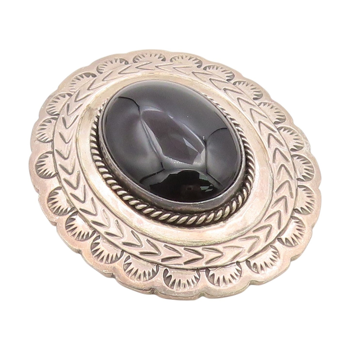 925 Sterling Silver Vintage Brooch Pin Cabochon Black Onyx  BP12346