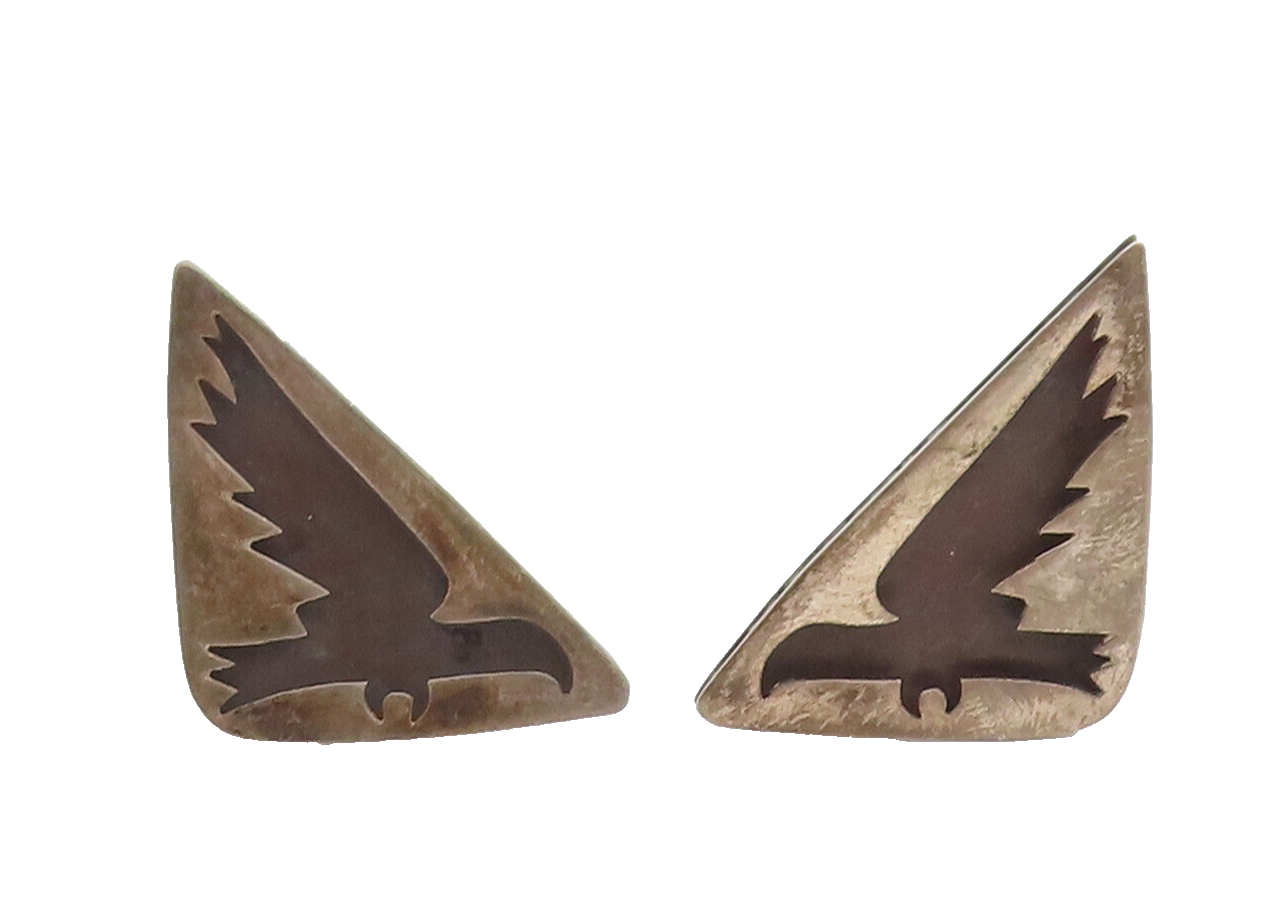 MEXICO 925 Silver  Vintage Carved Flying Bird Triangle Solid Cuff Links TR3603