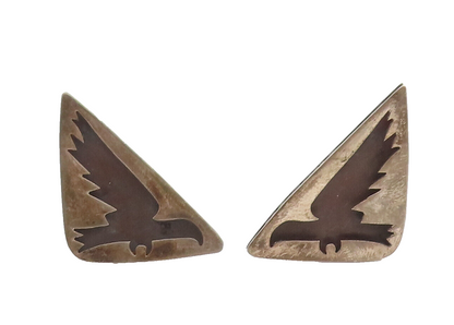 MEXICO 925 Silver  Vintage Carved Flying Bird Triangle Solid Cuff Links TR3603