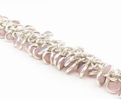 925 Sterling Silver Vintage Bracelet Modernist Rose Quartz Cluster Link  BT11936