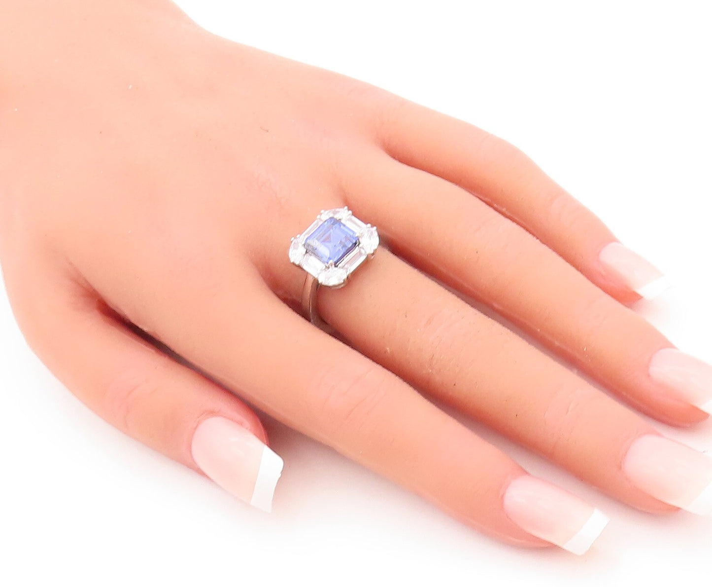 925 Sterling Silver Vintage Ring Square Cut Sapphire Halo Topaz  Sz 7 RG29304