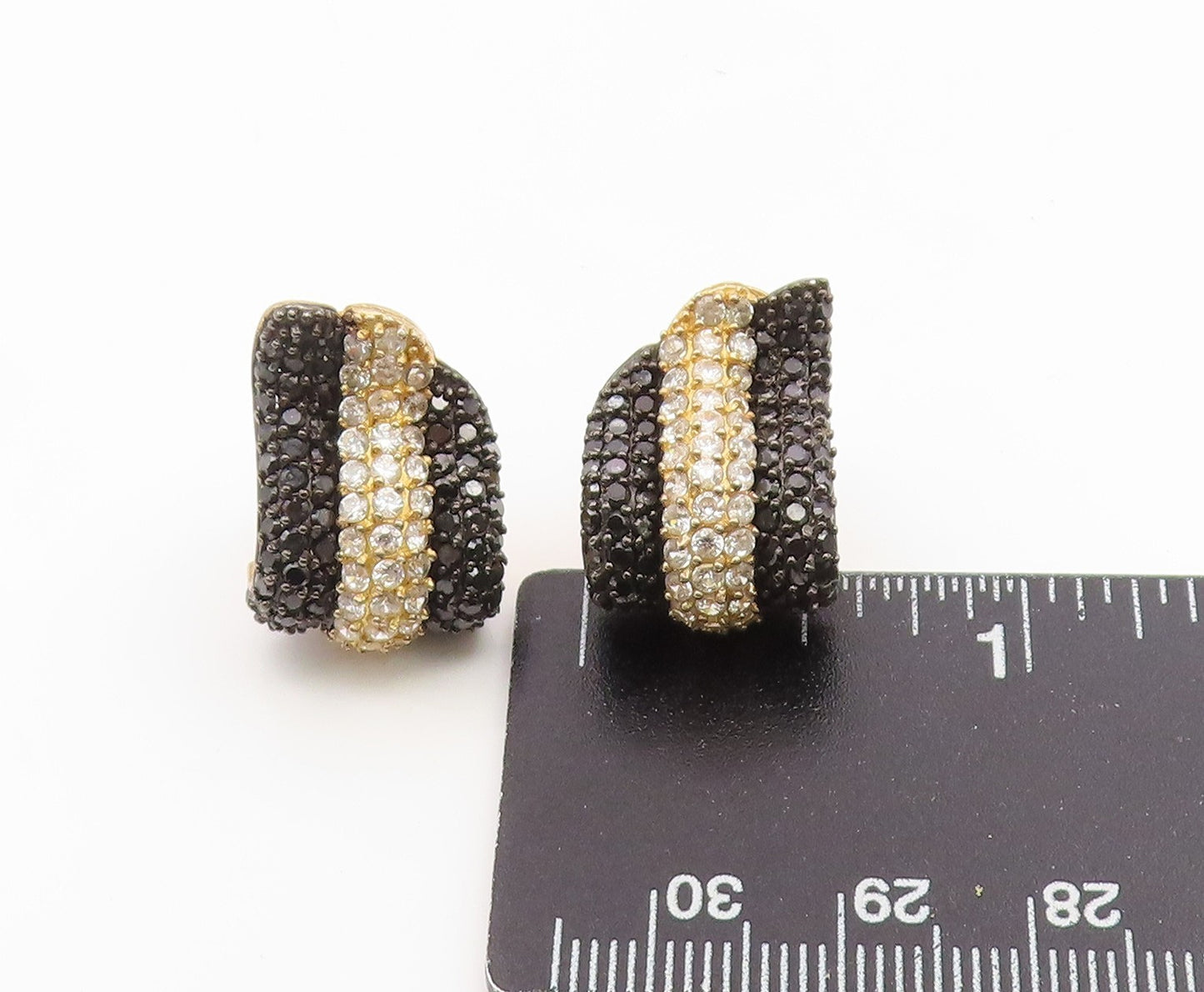 925 Sterling Silver Vintage Earrings Gold Plated Spinel & CZ Cluster  EG14191