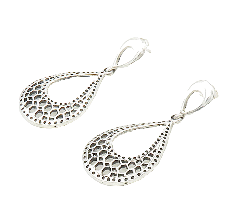 925 Sterling Silver  Shiny Cutout Detail Open Tear Drop Earrings  EG8615