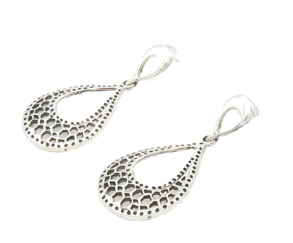 925 Sterling Silver  Shiny Cutout Detail Open Tear Drop Earrings  EG8615