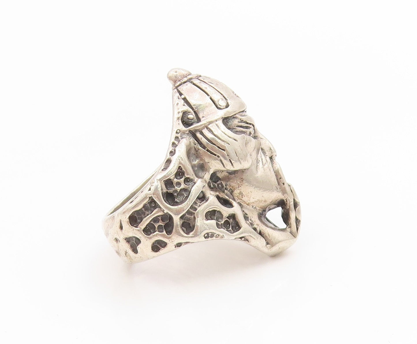 925 Sterling Silver Vintage Ring Carved Samurai Warrior Head Band  Sz 9  RG34517
