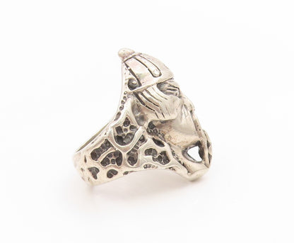 925 Sterling Silver Vintage Ring Carved Samurai Warrior Head Band  Sz 9  RG34517