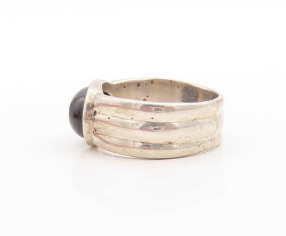925 Sterling Silver Vintage Ring Carved Band Cabochon Oval Onyx  Sz 12.5 RG31443