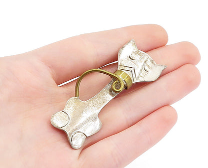 MEXICO 925 Sterling Silver  Vintage Two Tone Sitting Cat Brooch Pin  BP2035