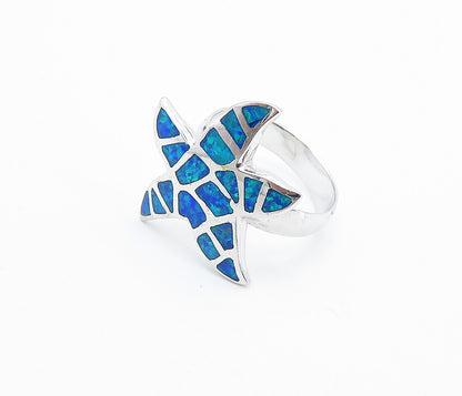 925 Sterling Silver  Inlaid Fire Opal Starfish Cocktail Ring Sz 8.5  RG7754