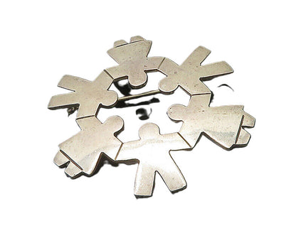 925 Sterling Silver  Vintage Shiny Holding Hands Unity Brooch Pin  BP7542