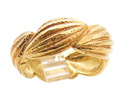 925 Sterling Silver Vintage Ring Gold Plated Ribbed Shell Motif  Sz 8  RG34652