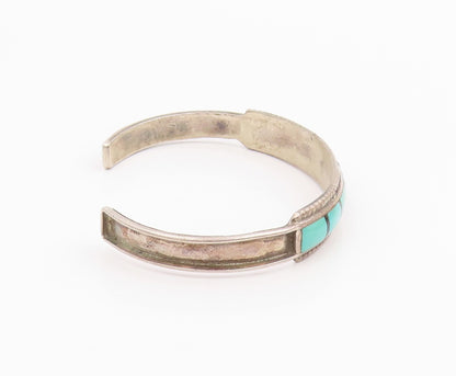 925 Sterling Silver Vintage Bracelet NAVAJO ZUNI Turquoise Inlay Cuff  BT11970