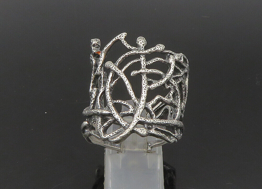 DESIGNER 925 Silver  Vintage Shiny Large Sculpted Band Ring Sz 12  RG23252