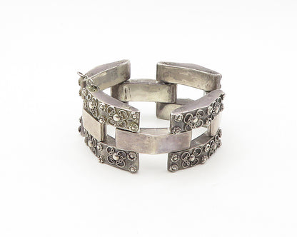 925 Sterling Silver  Vintage Dark Tone Flower Pattern Chain Bracelet  BT6801