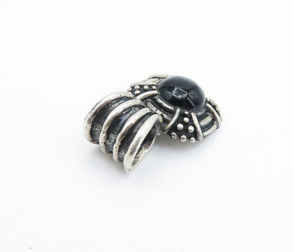 925 Sterling Silver  Vintage Cabochon Cut Black Onyx Fluted Pendant  PT4102