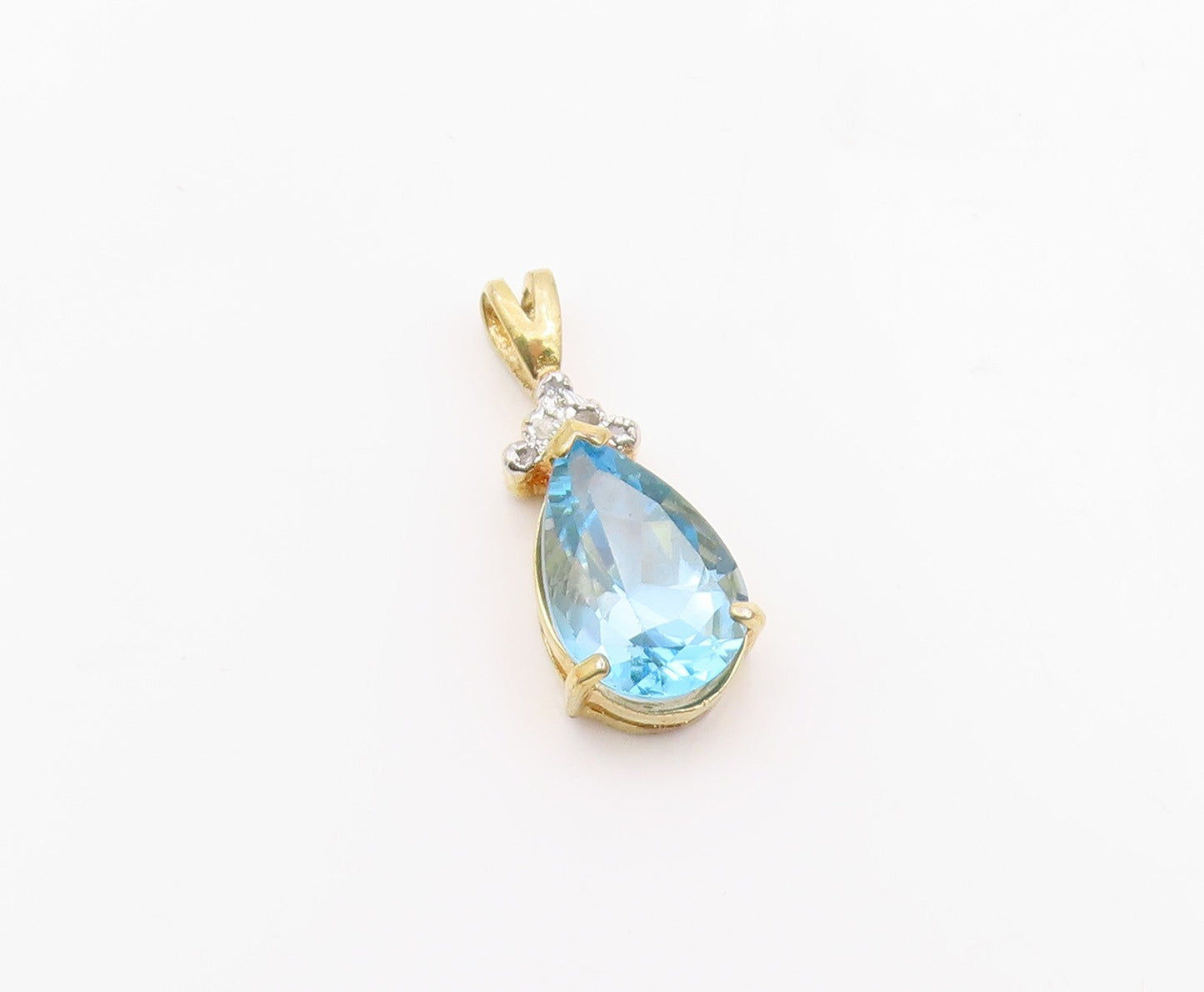 925 Sterling Silver  Vintage Genuine Diamonds Blue Topaz Pendant  PT17537