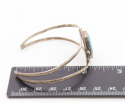 925 Sterling Silver Vintage Bracelet NAVAJO Cabochon Turquoise Cuff  BT11788