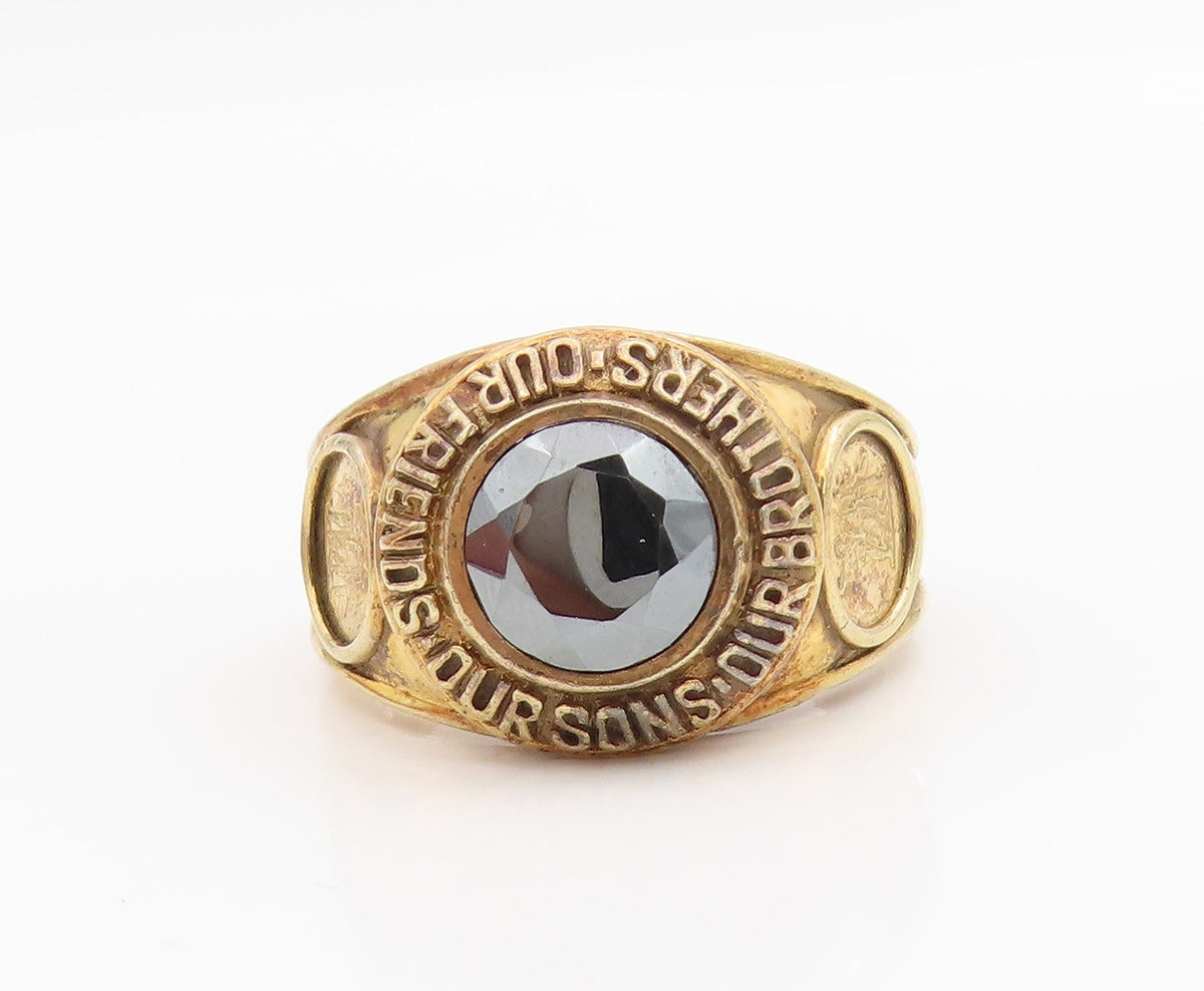 925 Sterling Silver Vintage Ring Gold Plated Hematite Dome Band  Sz 14  RG34222