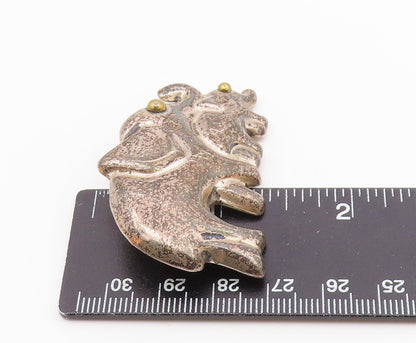 MEXICO 925 Sterling Silver  Vintage Mom & Baby Elephants Brooch Pin  BP3049
