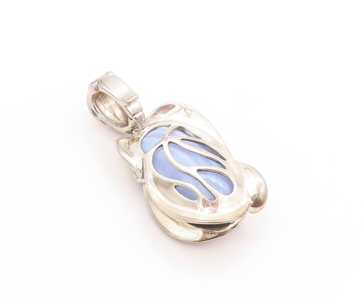 925 Sterling Silver Vintage Pendant CAROLYN POLLACK Floral Laced Agate  PT24197