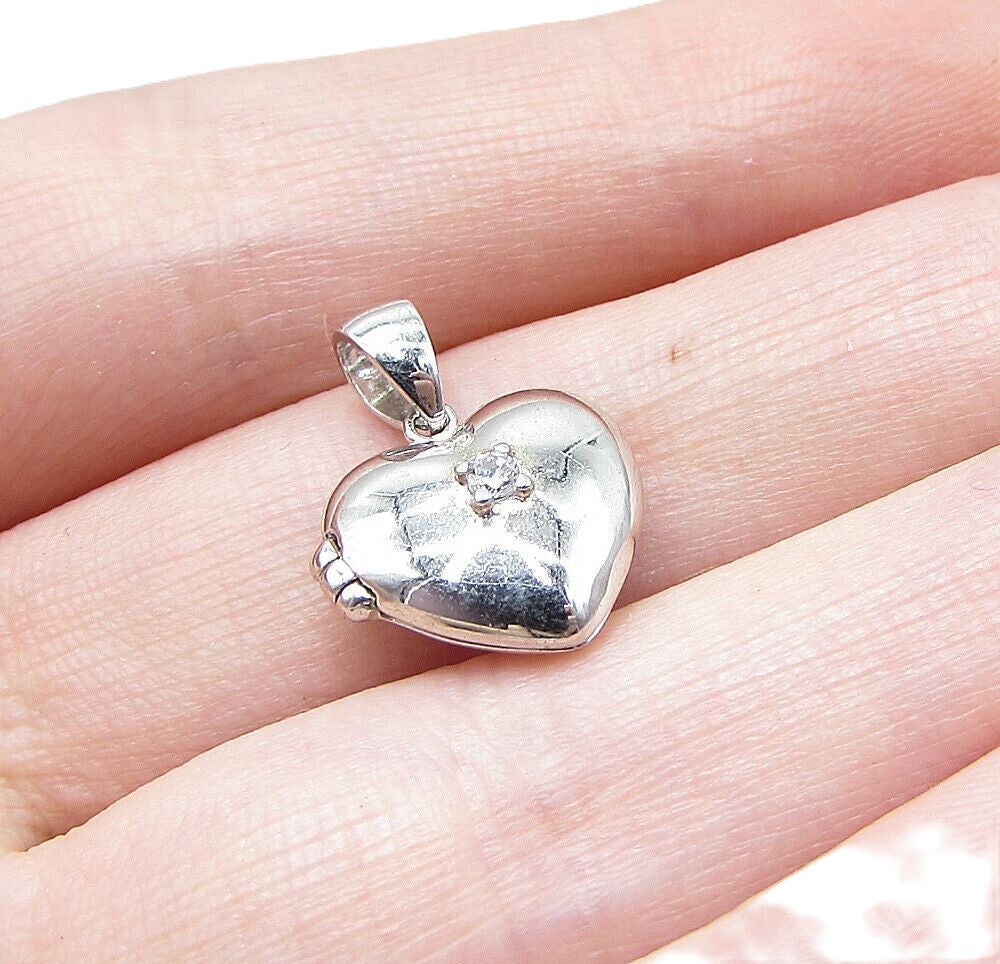 925 Silver  Cubic Zirconia Love Heart Picture Locket (Opens) Pendant  PT1206