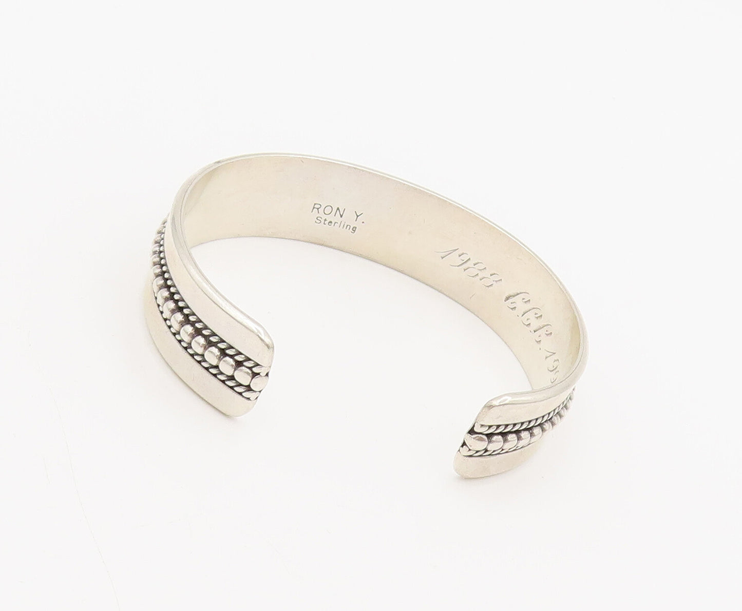 RON YAZZIE NAVAJO 925 Silver Vintage Beaded Twisted Rope Cuff Bracelet  BT9950