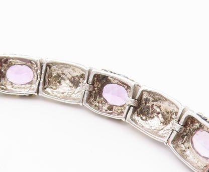 925 Sterling Silver  Vintage Amethyst Two Tone Swirl Chain Bracelet  BT8484