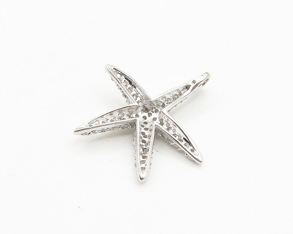 925 Silver  Vintage Shiny Cubic Zirconia Encrusted Starfish Pendant  PT15393