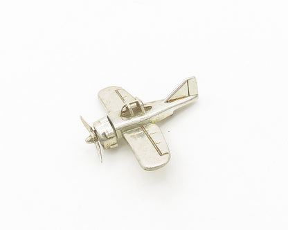 925 Sterling Silver  Vintage Shiny Old Fashioned Airplane Brooch Pin  BP7726