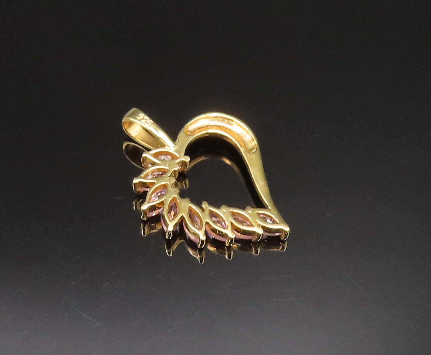 925 Silver  Vintage Gold Plated Spiked Cubic Zirconia Heart Pendant  PT20993