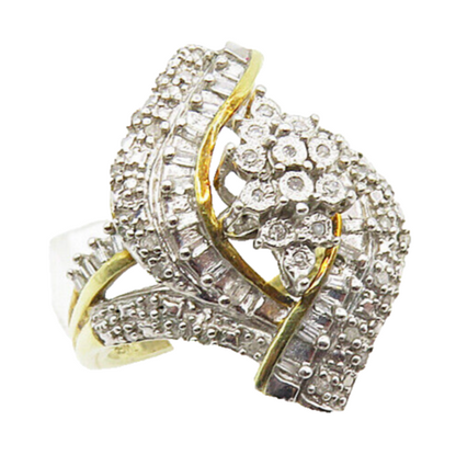 925 Sterling Silver  Genuine Diamonds Shiny Gold Plated Band Ring Sz 7  RG8871