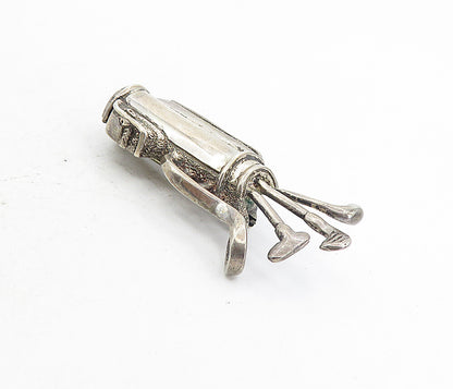 MEXICO 925 Sterling Silver  Vintage Bag Of Golf Clubs Sports Brooch Pin BP3047