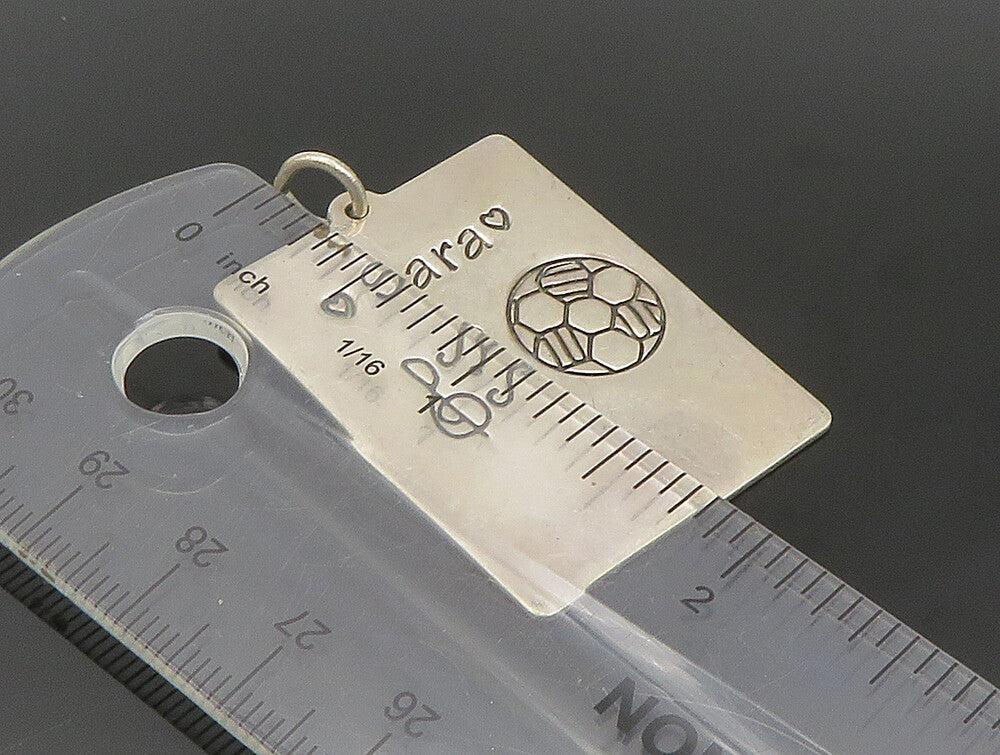 925 Sterling Silver  Vintage Sara Music & Soccer Motif Square Pendant  PT19933