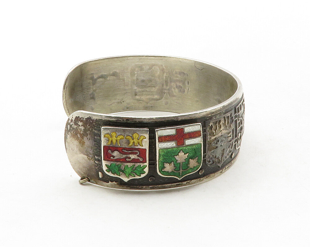 BMCO 925 Sterling Silver  Vintage Enamel Canadian Flags Cuff Bracelet  BT4824